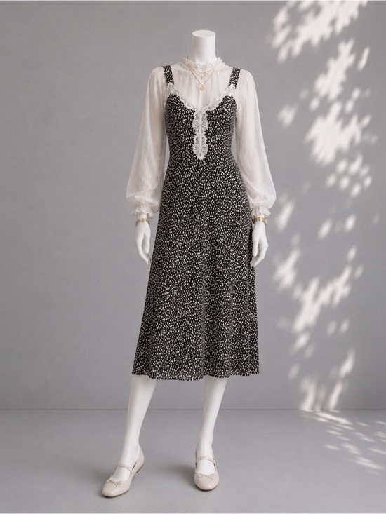 Vintage Dresses & Skirts - Vintage Black Ditsy Floral Slip Dress L Cottage Nightgown California Dynasty
